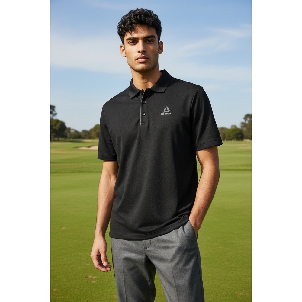Reebok Mens Performance Polo Shirt Black Short Sleeve Golf Activewear‎ Size L